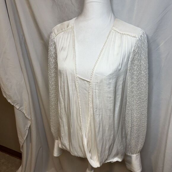 White House Black Market White Lace Boho Layered Blouse Womens Designer - Picture 2 of 6